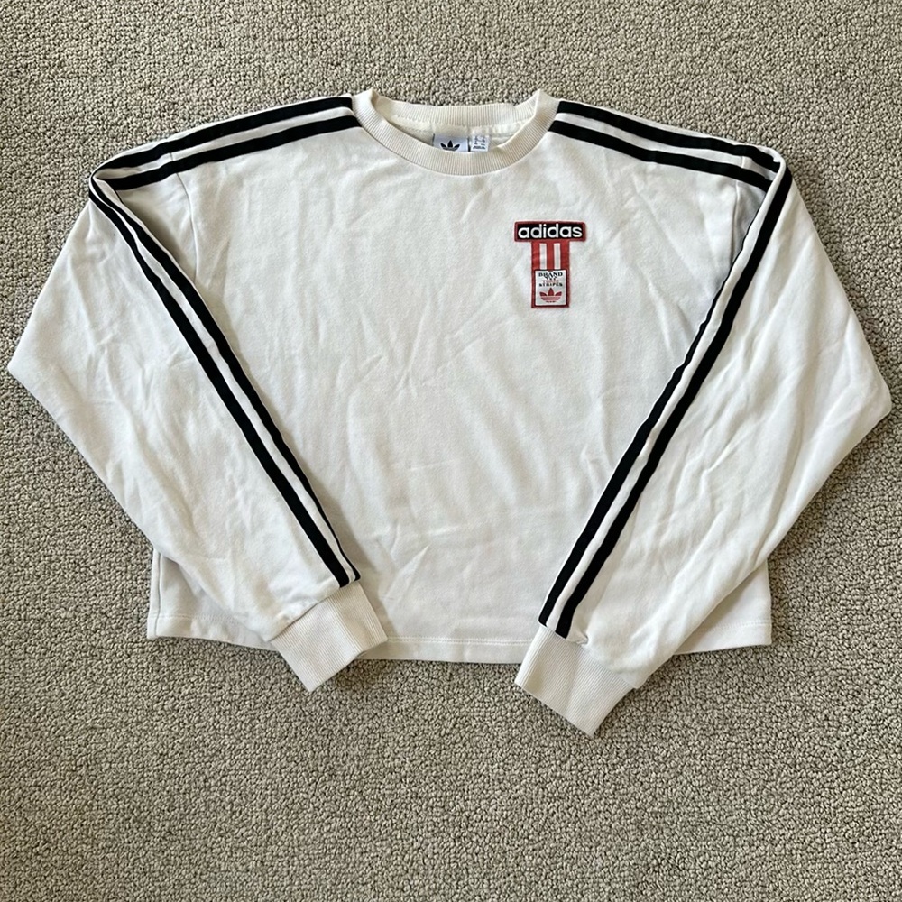 Adidas Cropped Long Sleeve T-Shirt with Stripe Detail